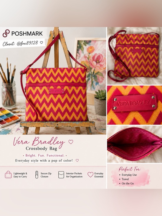 Vera Bradley Handbags - Vera Bradley Hot Pink & Orange Chevron Crossbody